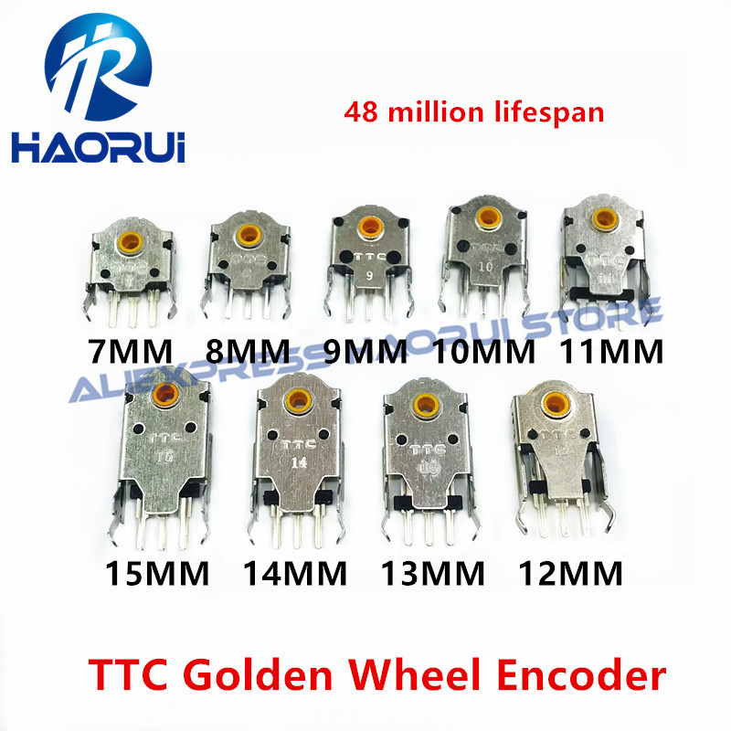 TTC 7mm-8-9mm-10-11-12-13-14-15-16mm New Rotary Mouse Scroll Gold Wheel Encoder With 1.74mm Hole Mark,20-40g Force For PC Mouse. 