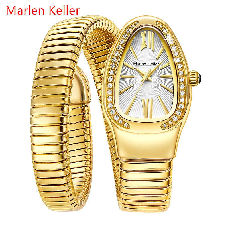 Marlene Keller (One and a Half Circles) New IP Electroplated English Inlaid Women's Snake Watch. 