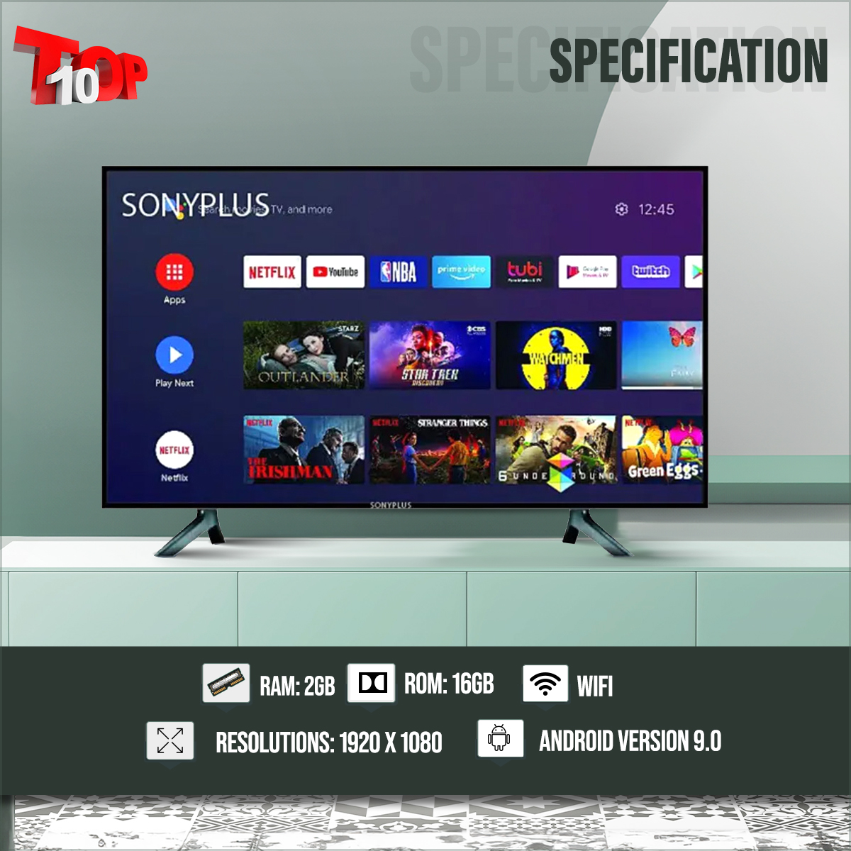 Sony Plus 43'' Double Glass Smart Android Wi-Fi Hd Led Tv 4k Supported Ram 2 gb Rom 16 gb Android version 11.0 Built-In. 