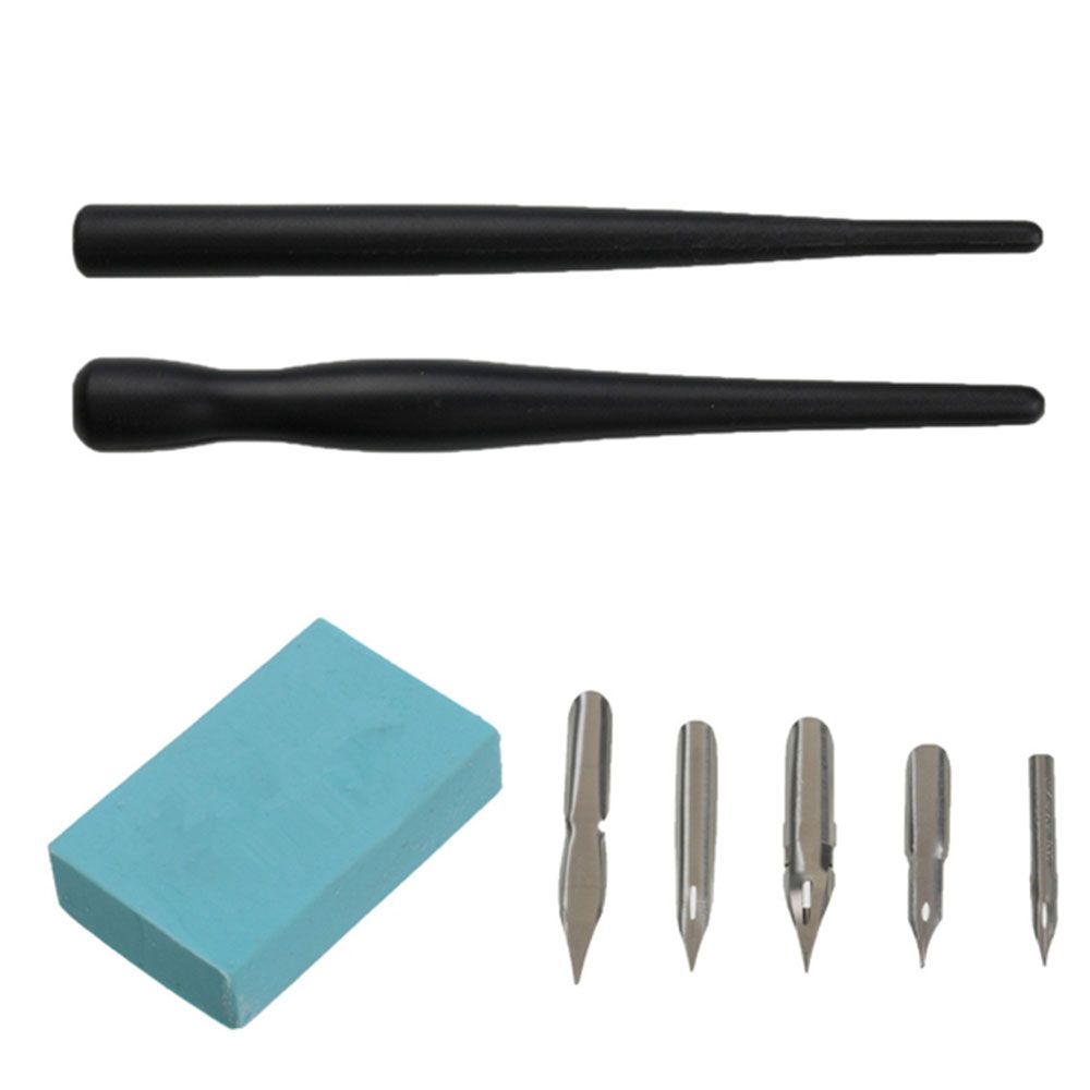 Cartoon Manga Pen Set Anime Calligraphy Drawing Tool Tip Drawing Art Eraser Stationery 5 Nib + 2 Holder + 1 Eraser Random Color. 