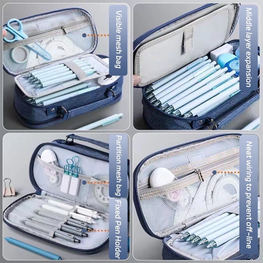 Portable Large Capacity Pencil Case Upper Pen Box Multifunctional Stationery Bag Boy Back to School Office Supplies Stationery. 