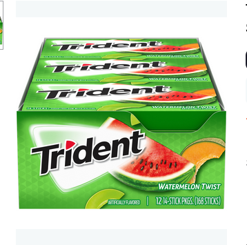 Trident Water Melon Flavor: Chewing Gum Full Box 12 Pack