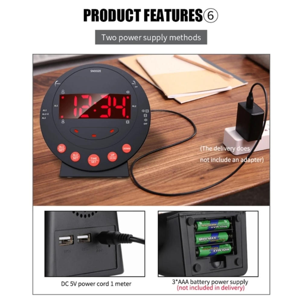 Super Loud Alarm Clock High Volume Digital Large Display Bed Shaker Bedroom Clock USB Charging LED Display for Heavy Sleepers Home Use Wake-up Aid  Management Auditory Impaired. 