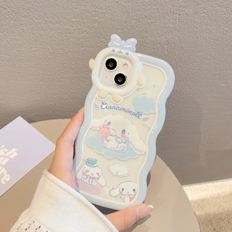Sanrio Cartoon Cinnamoroll Bowknot Wave Monster Lens Holder Phone Case Iphone 11 12 13 14 Pro Max X Xs Xr 7 8 Plus Soft Case. 