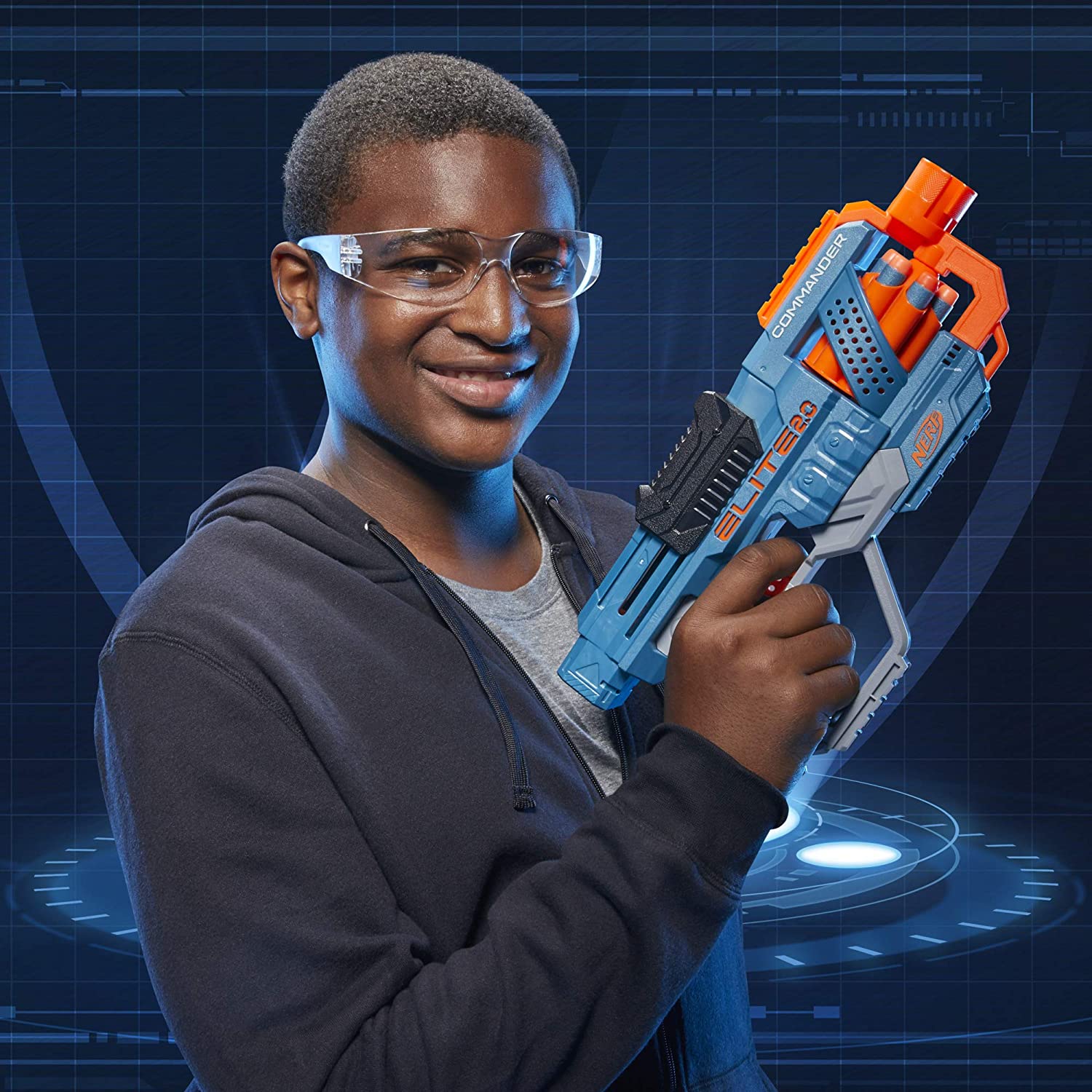 NERF Elite 2.0 Commander RD-6 Blaster, 12 Official Darts, 6-Dart Rotating Drum, Tactical Rails, Barrel, and Attachment Points. 