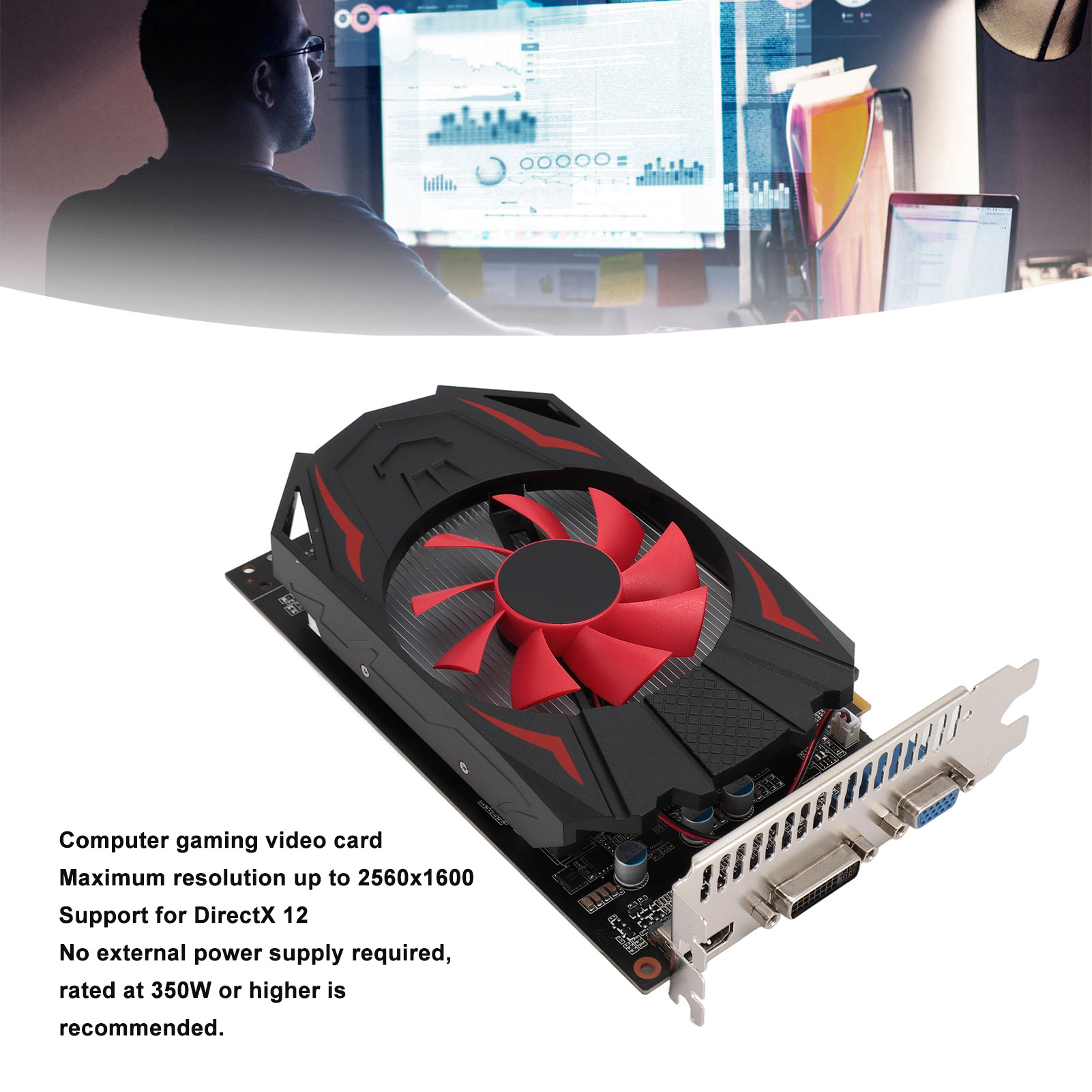GPU Video Card 5000MHZ Core Frequency GTX1050 2GB DDR5 128bit Game Graphics Card Plug and Play 2560x1600 Resolution PCI Express 2.0 16X Slot for Desktop PC. 