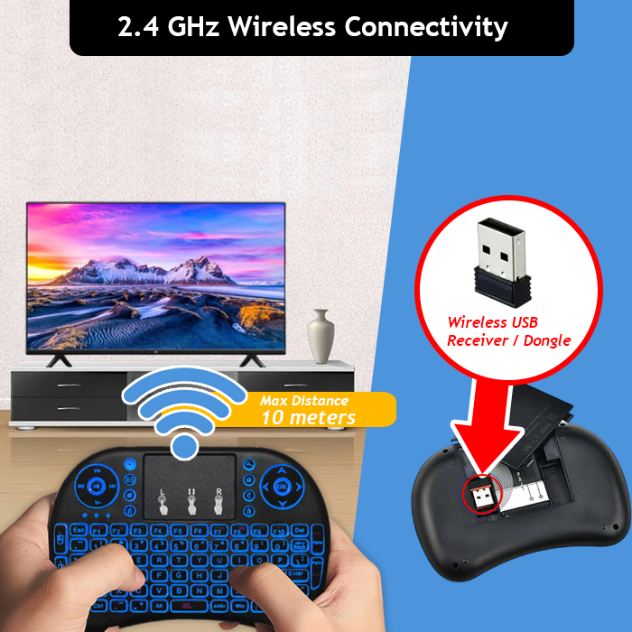 I8-B Wireless Rechargable Backlit Mini Keyboard With Touchpad Mouse - For Android Tv Box / Smart Tv Box - Keyboard - Wireless Keyboard RGB Lighting. 