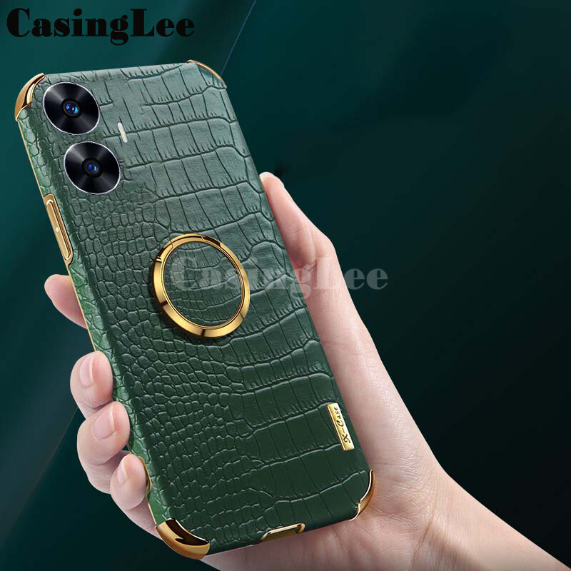 For Realme Narzo N55 Case Soft Crocodile Pattern Texture Leather Handphone Cases For Realme Narzo N55 Shockproof Ring Back Cover