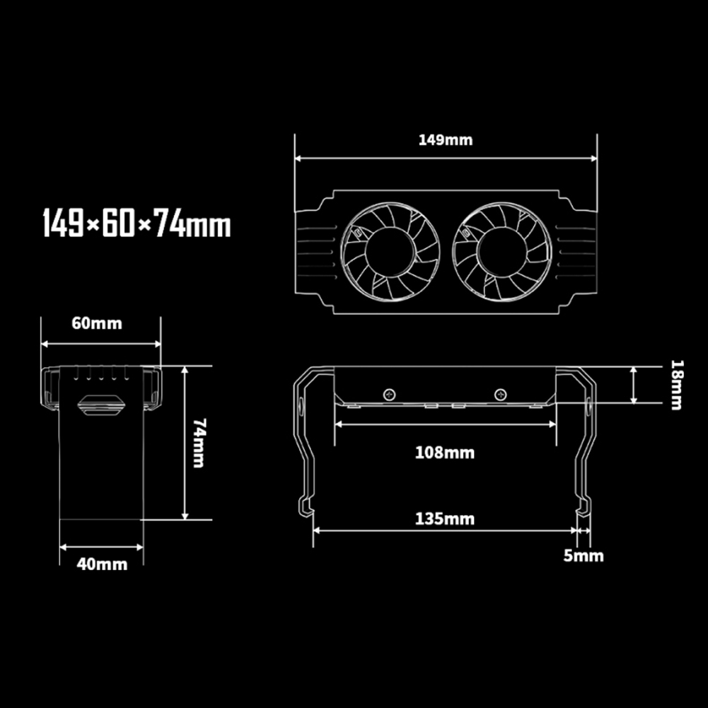 RAM Memory Cooler 4Pin PWM/5V 3Pin ARGB PC Memory Cooling Radiator 1000-4500+RPM with Dual 120mm Fan for DDR4 DDR5. 