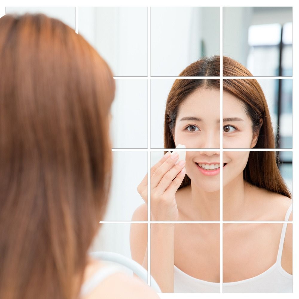 Safety Unbreakable Flexible Mirror Sheets Non Glass Cuttable PET Plastic Mirror Sheet Frameless Square Self Adhesive Stick on Mirror Tiles DIY Craft. 