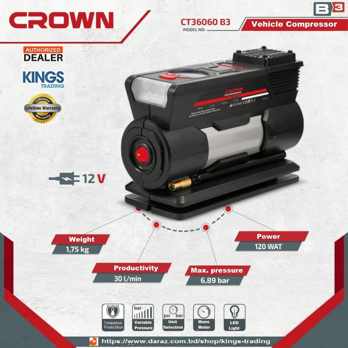 CROWN Vehicle Compressor Air Inflator CT36060 - Kings Trading