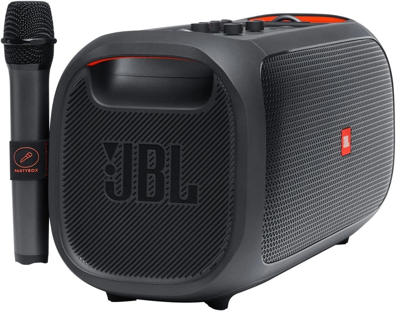 JBL PartyBox On-The-Go Portable Party Speaker with Microphone. 