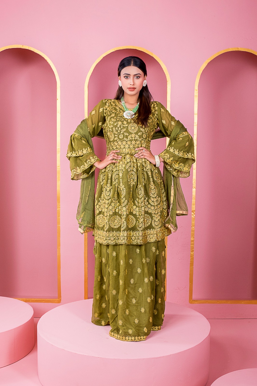 New Stylish and Fashionable Stitching Premium Quality Fabric Readymade Georgette Embroidery Party Dress for Women