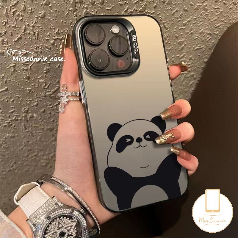 MissConnie Lovely Simple Panda Cartoon Luxury Plating Metal Phone Case Compatible for IPhone 15 11 Pro Max 15 14 Plus 14 11 12 13 15 Pro Max XR XS Max X Couples Cute Funny Panda Soft Cover