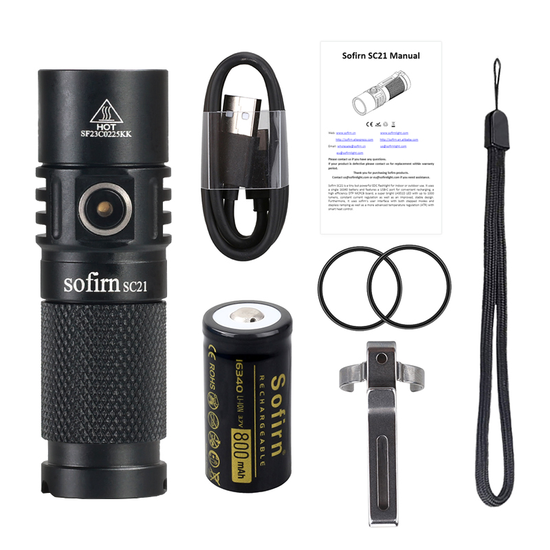 Sofirn SC21 USB C Rechargeable LED Flashlight 16340 Mini Torch 1000LM LH351D 90CRI with Magnet Tail. 