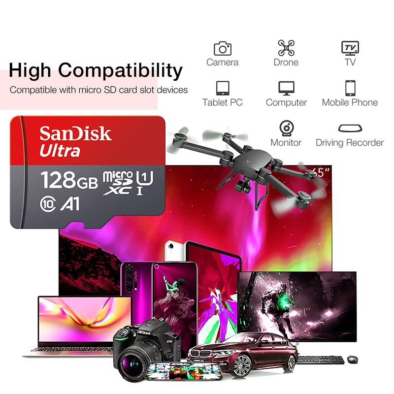 SanDisk Memory Card 128GB 64GB 32GB A1 Micro SD Card Class 10 UHS-1 TF Flash Card for Samrtphone/PC. 