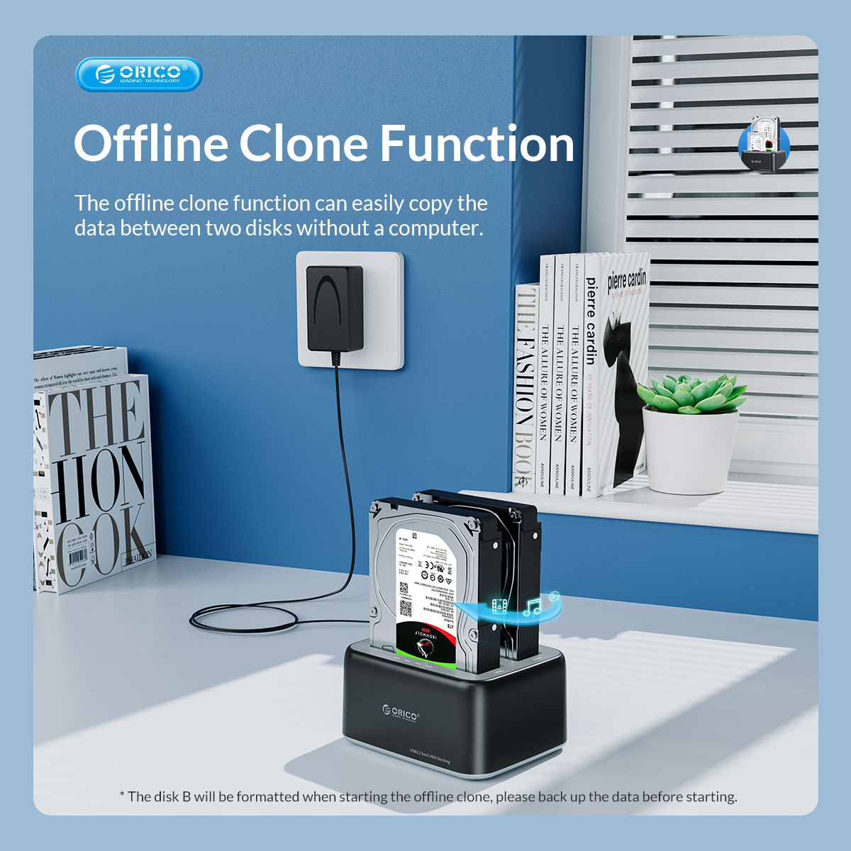 ORICO 6829C3-C And 6819-C3 2.5"/3.5" SATA HDD/SSD Dual-bay Dock with Offline Clone Function Support UASP 12V3A Power Adapter for HDD/SSD.. 
