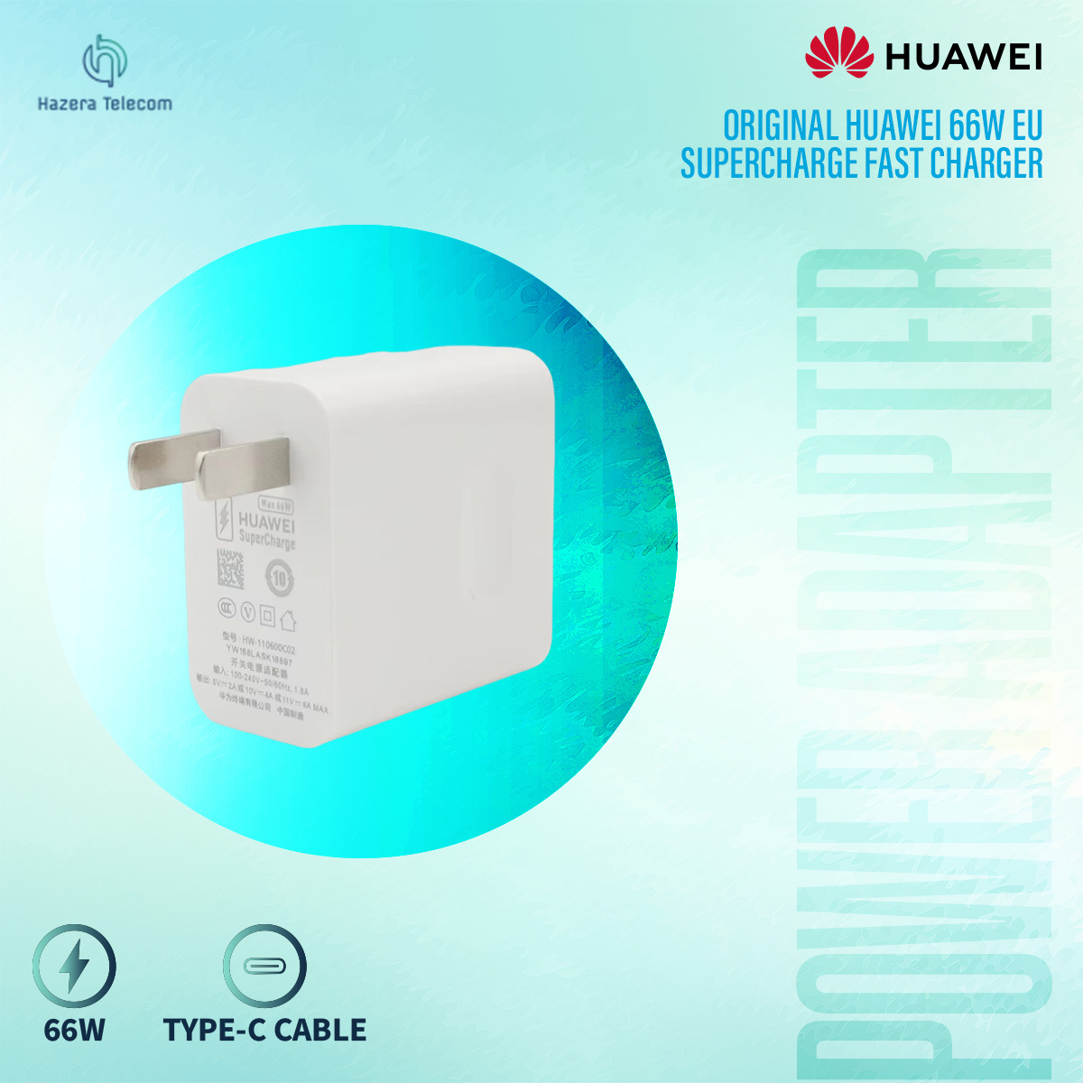 Original HUAWEI 66W EU Supercharge Fast Charger Wall Power Adapter 100CM 6A  Type C Cable For Mate 40 30 P40 Pro P50 Honor 90 80
