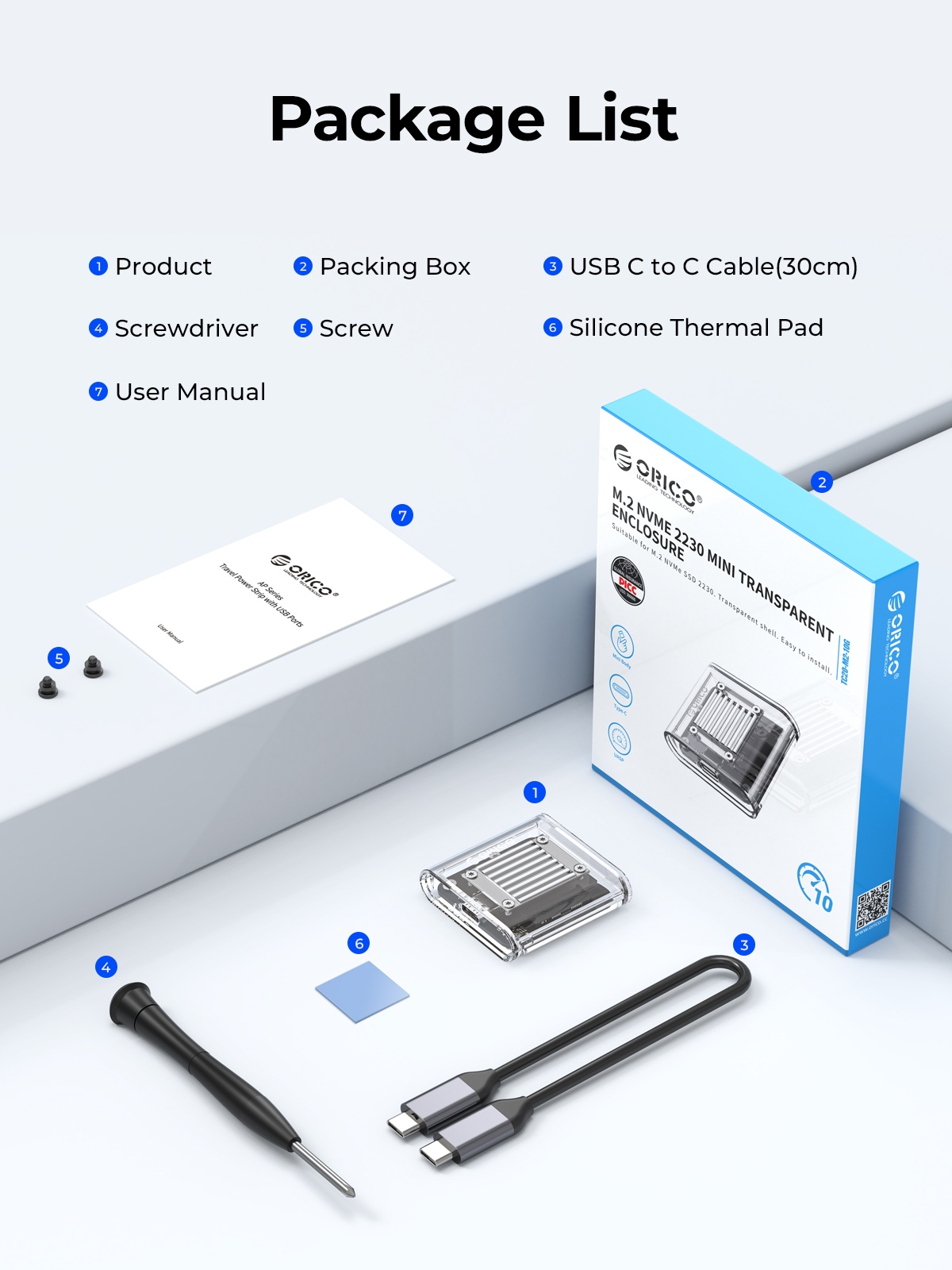ORICO TC20-M2-10G 2230 M.2 NVMe SSD Enclosure. 