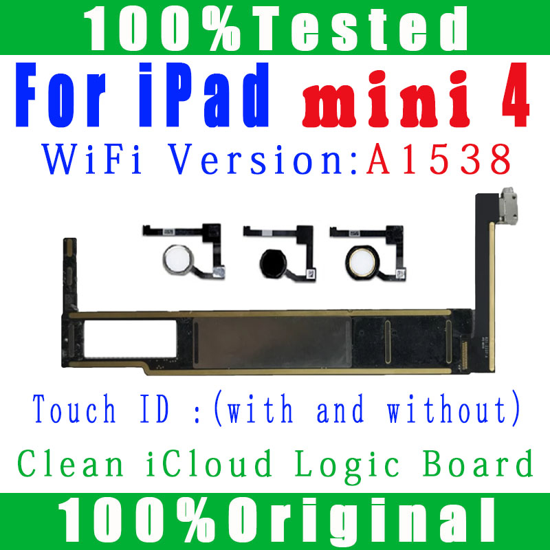 Free iCloud A1538 Motherboard For iPad mini4 WiFi Unlocked logic boards For iPad mini 4 replacement mainboard No ID Account. 