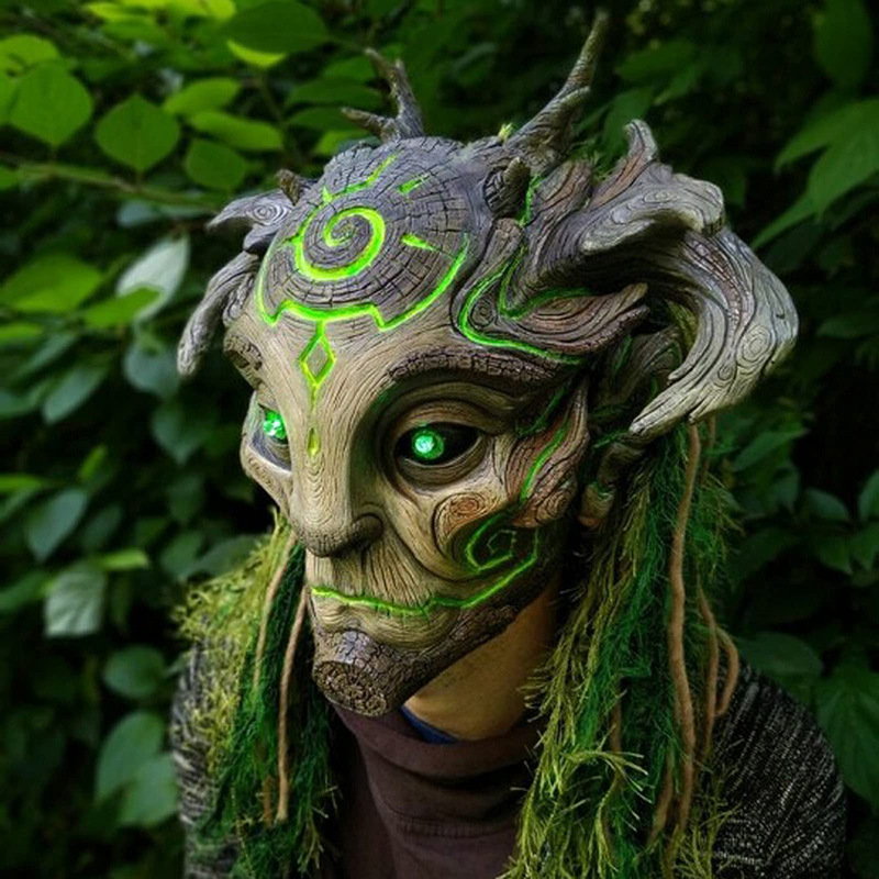 Cyberpunk LED Latex Mask Funny Halloween Glowing Dryad Mask Masquerade Glow In The Dark Cool Mascara for Men's Halloween Decor. 
