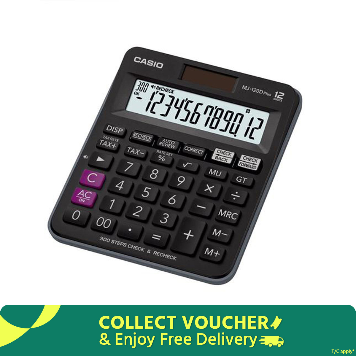 Casio MJ-120DPLUS-BK Solar and Battery Powered Basic Calculator - Black