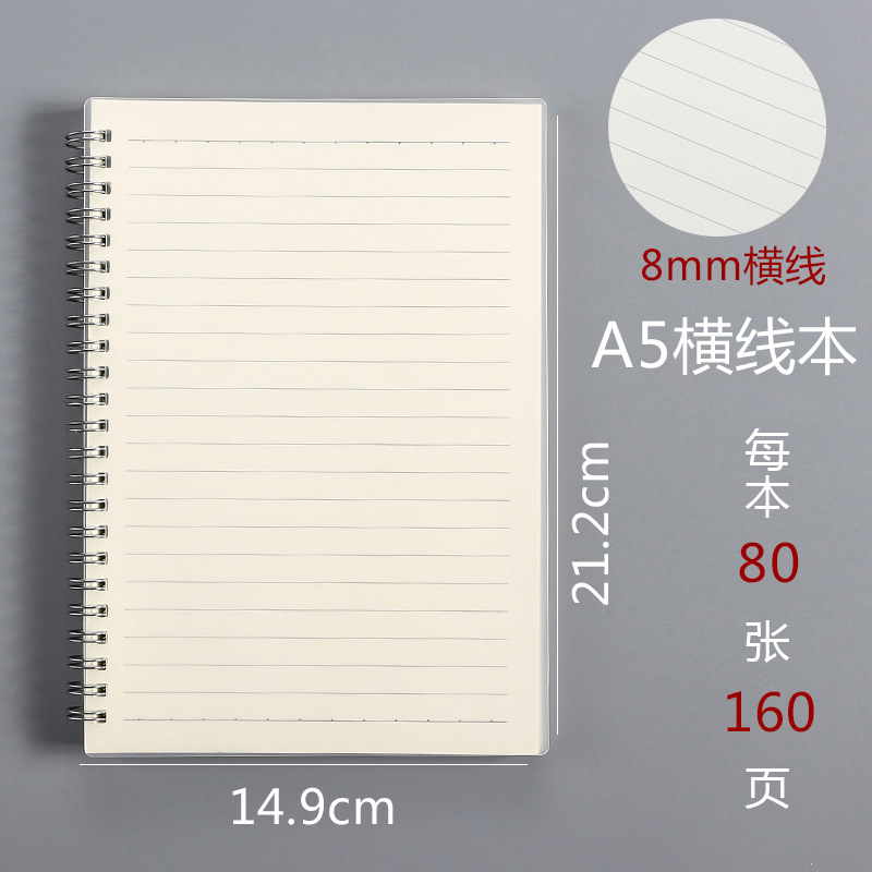 A5/B5/A6Coil notebook PPFrosted Flip Simple Grid Horizontal Blank Notepad Notebook. 