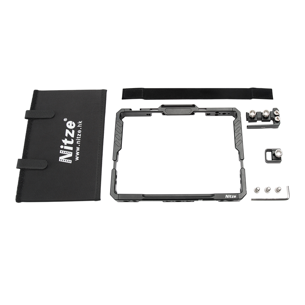 Nitze Monitor Cage for Blackmagic Video Assist 7” 12G HDR with Sunhood, HDMI-Compatibled and USB-C Cable Clamps - JT-B02B. 