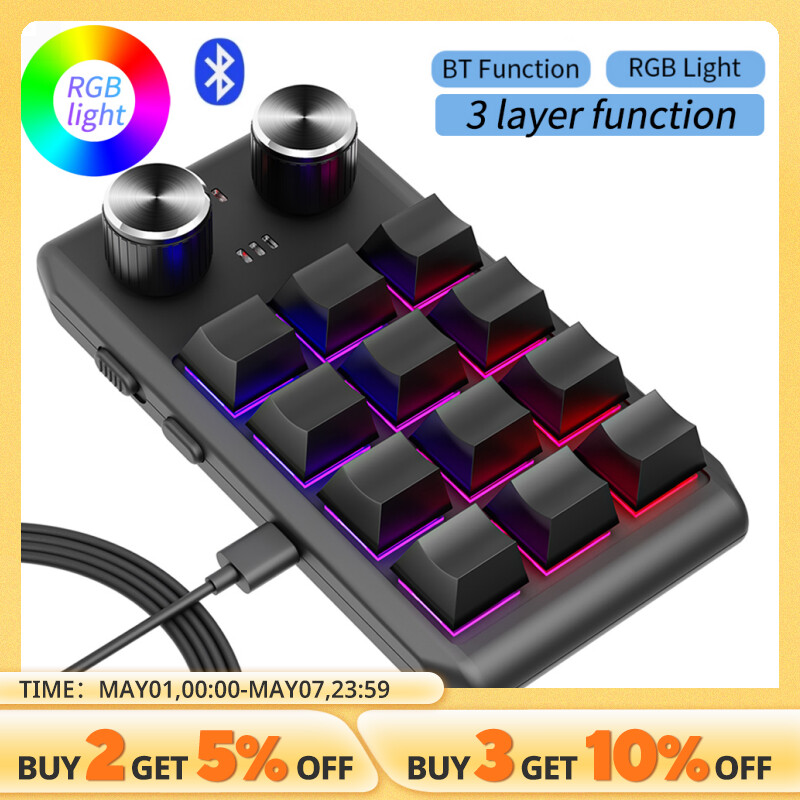 Programming Macro Custom 2 Knob Bluetooth Keyboard RGB 12 Key Copy Paste Mini Button Gaming Keypad Mechanical Hotswap Macropad