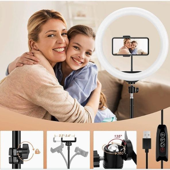 8 inch LED Ring Light with Stand Lighting Kit 10 Level Brightness for Live - 20cm. 