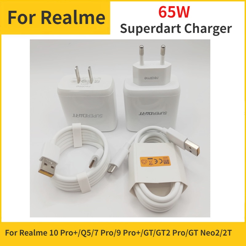 65W SuperDart Charger For Realme 10 Pro GT Neo2T EU/US Plug 65W Power Adapter Realme GT2 Pro Q5 9 Pro 8 7 Pro Super Dart Charge