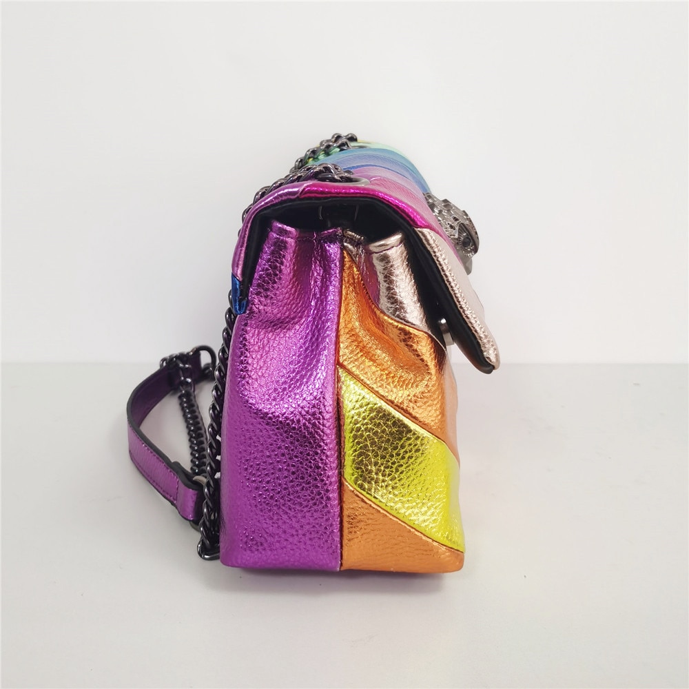 Rainbow Eagle Head Handbags Cross Body Bag 26cm Medium Raibow Bird Head Patchwork Shouler Bags Chain Small Flap Purse. 