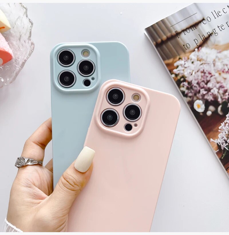Macaron Cream Color Soft TPU Lovely Phone Case For iPhone 14 13 12 11 Pro Max Plus XR XS Smooth Silicone Lens Protection Shell. 