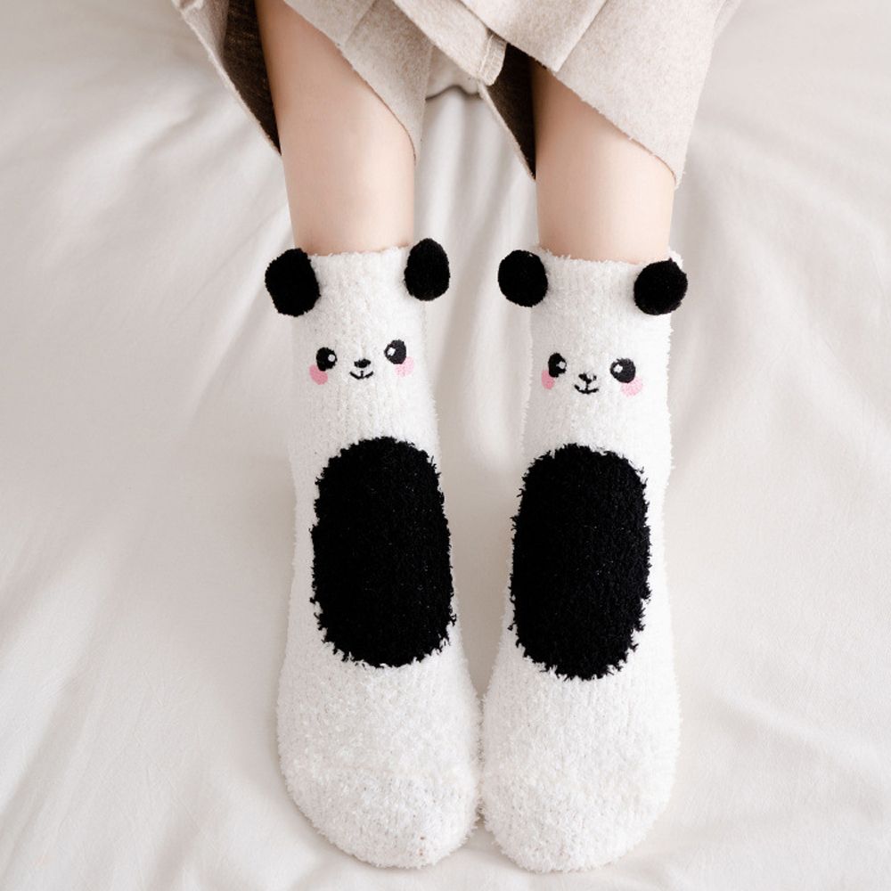 KYRANE Cartoon Kawaii Plush Ball Coral Fleece Panda Cat For Girls Winter Hosiery Korean Ankle Socks Women Sleep Socks Floor Socks