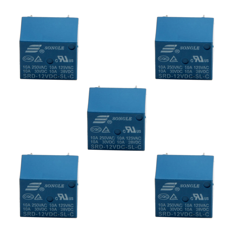 12V Relay DC-12V DC12V 10A 250VAC 5 Pin Coil SPDT Power Relays SRD-12VDC-SL-C PCB Mount Auto Universal Power Relay Switches DC 12V Relay. 