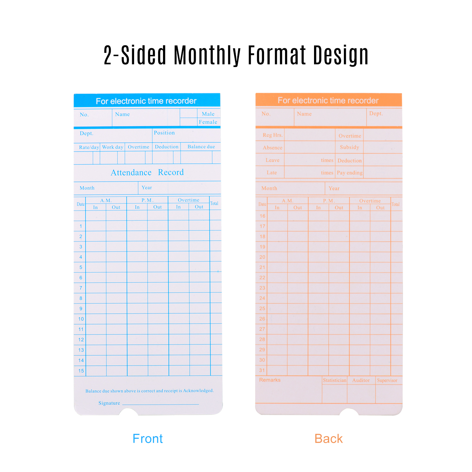 90pcs/ Pack Time Cards Timecards Monthly 2-sided 18 * 8.4cm for Employee Attendance Time Clock Recorder. 
