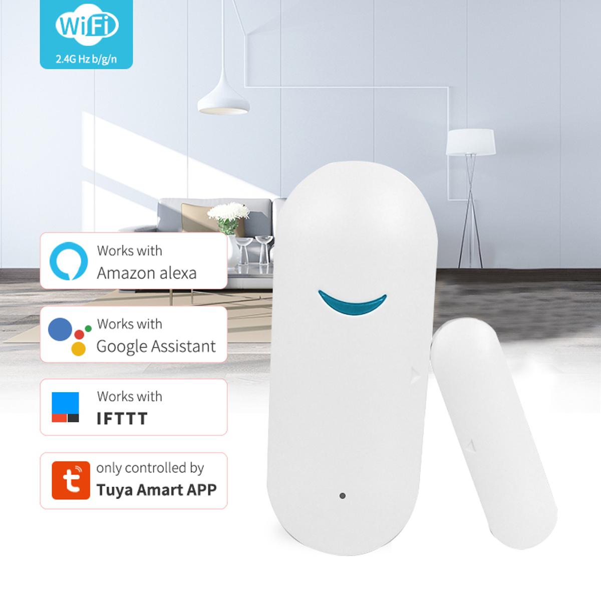 Tuya Smart WiFi Door Sensor Door Open / Closed Detectors Wifi Home Alarm Compatible With Alexa Google Home Tuya APP
