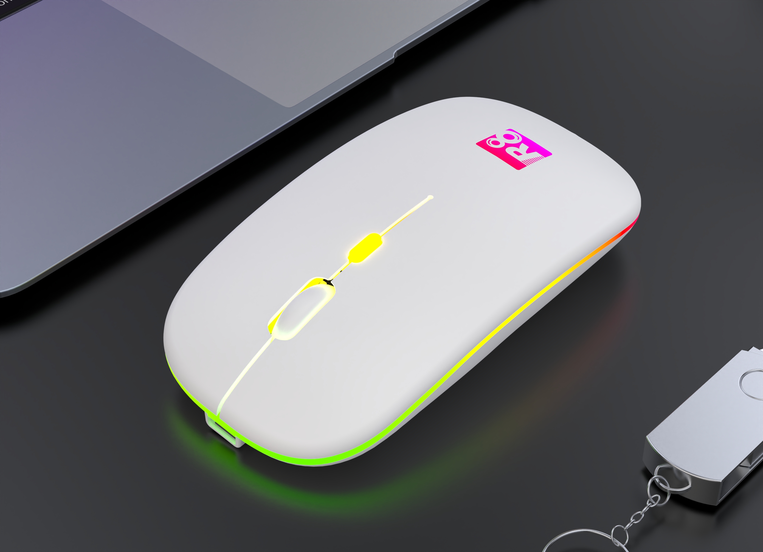 R8 Wireless Rechargeable Mouse With RGB Lighting, Silent-DPI Button having Light On Off Switch. 