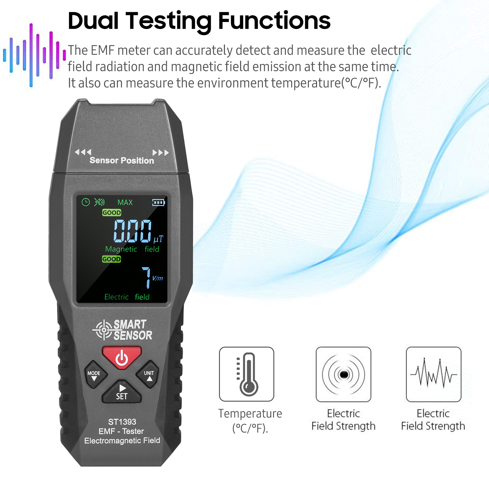 SMART SENSOR ST1393 Geiger Counter Nuclear Radiation Detector EMF Meter Electromagnetic Field EMF Radiation Test For Computer. 
