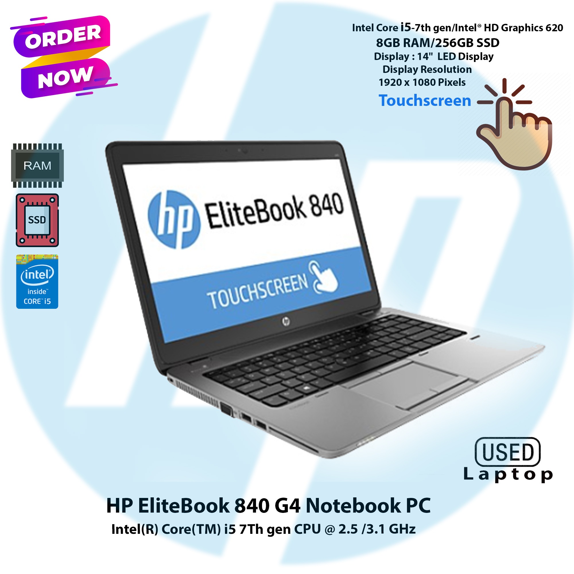 HP EliteBook 840 G4 Touch Screen Intel Core i5 7th Gen,8GB RAM,256GB SSD,14"Display Notebook Pc. 