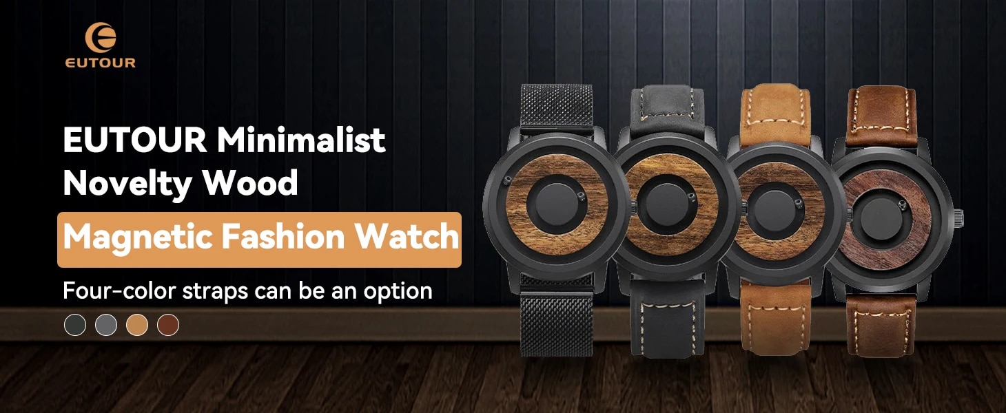 EUTOUR Minimalist Novelty Wood Dial Scaleless Magnetic Belt