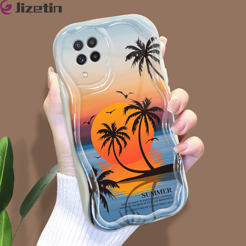 Jizetin for Samsung A22 4G M22 Back Cover Seaside Cream Wavy Edge Soft Silicone Phone Case