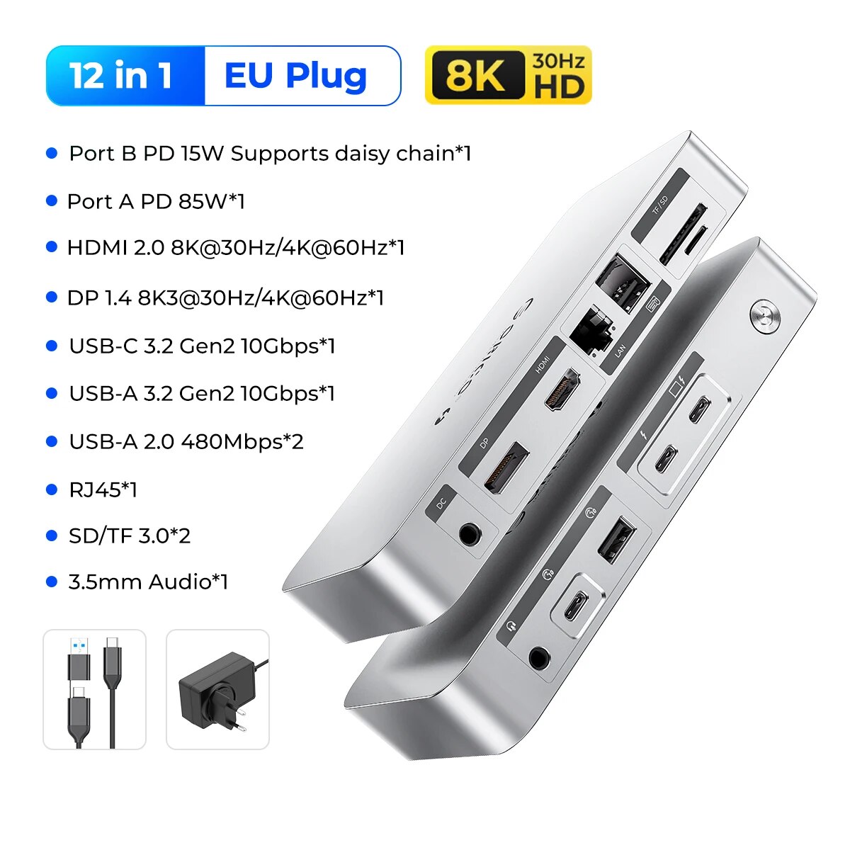 ORICO Thunderbolt 4 Docking Station Type C to HDMI-compatible Adapter 8K@30Hz USB 3.2 Gen2 HUB Splitter for MacBook Mac Windows. 