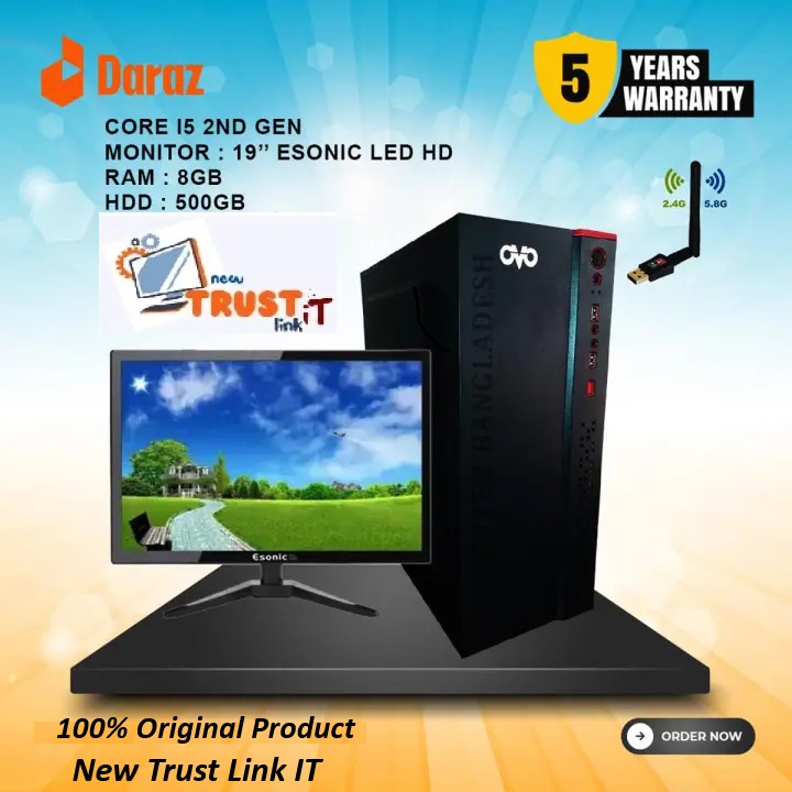 Intel Core i5 2nd Gen 19 inch Monitor RAM 8GB & HDD 500GB ssd 128 gbFreelancing & Office Working Computer.