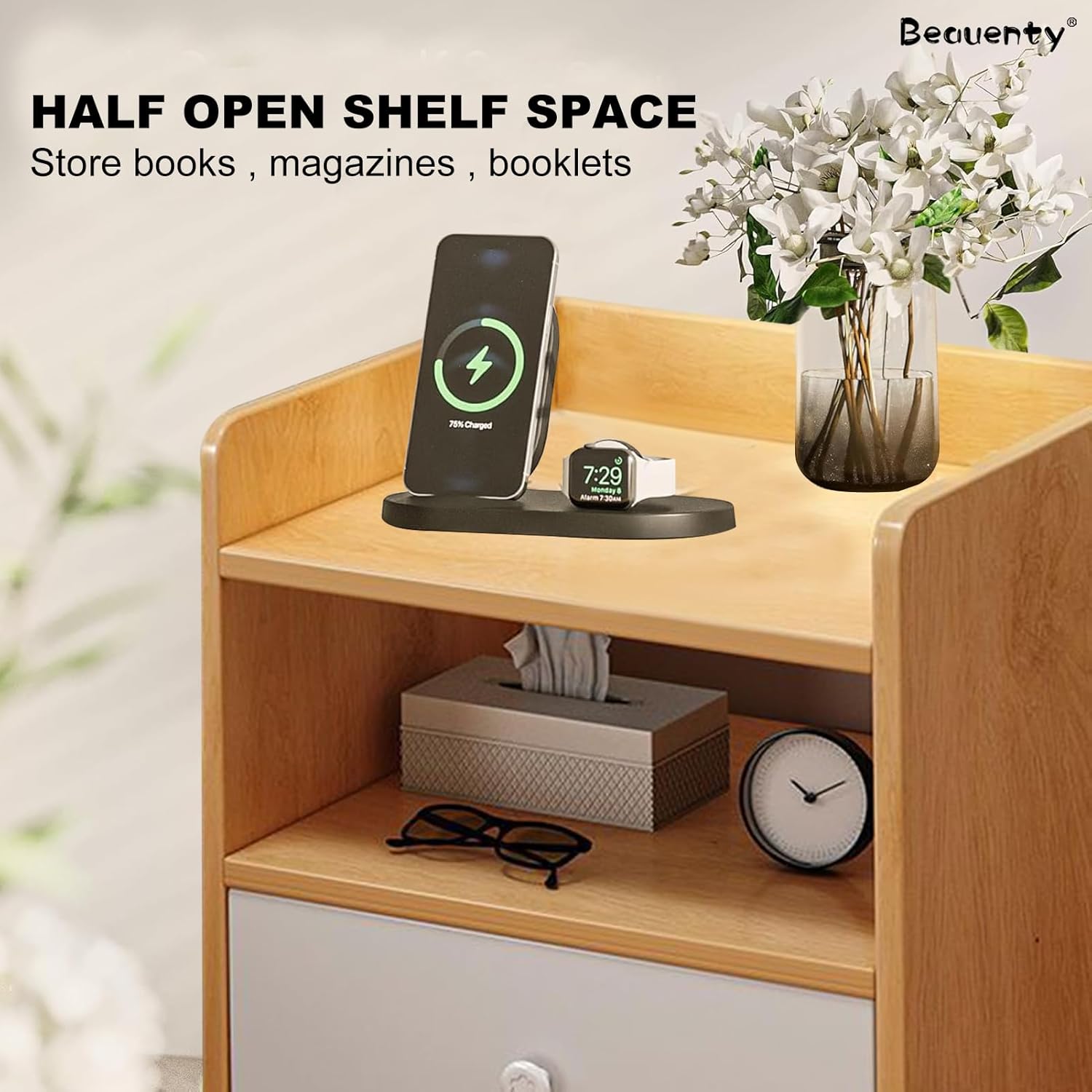 Bedside Table Wood End Table Side Table Bedside Storage Cabinet Nightstand With Drawer Sturdy End Table For Bedroom Living Room Dormitory18/16. 