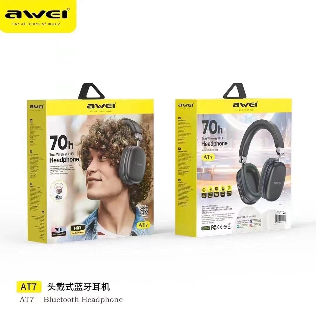 Awei AT7 True Wireless Hifi Overhead Earphone with 70hour music playback Time. 