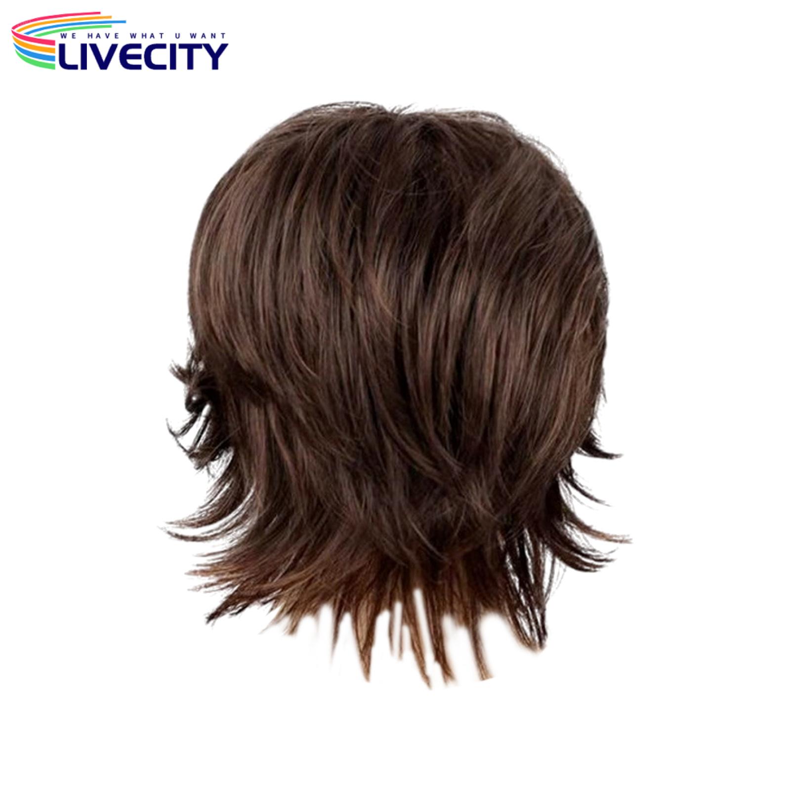 Short Men Wig Natural Looking Men's Short Curly Wig with Bangs High Quality Synthetic Hair in Black Brown Golden Colors Perfect for Men Curly Wig