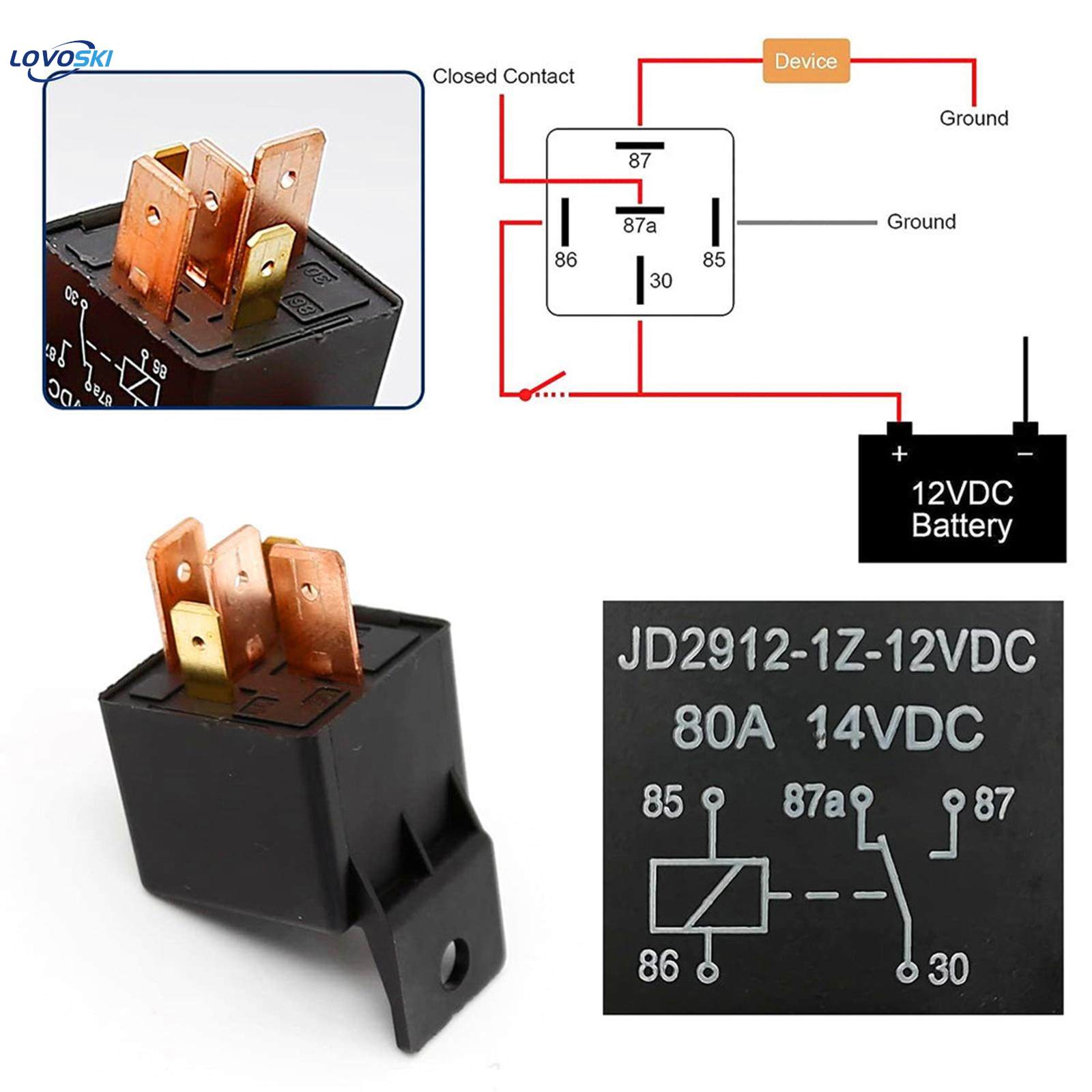 Car Relay with Harness Jd2912-1Z-12VDC 80Amp 12V Heavy Duty High Power 5 Pin 5 Wire Spdt Socket Plug. 