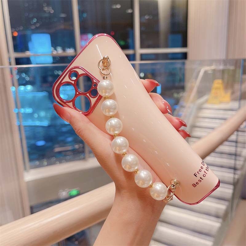 For VIVO Y16 Case Transparent Plating Electroplating Shiny Cases + Pearl Bracelet for VIVOY16 Cover Casing. 