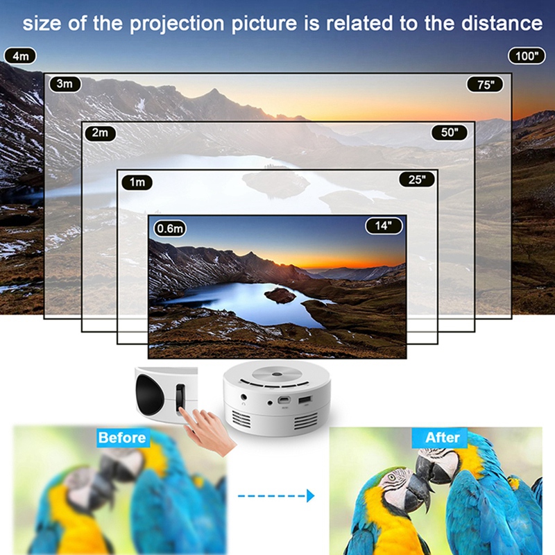 YT200 Mini Projector Portable Projectors LED Home Media Player Audio USB Video Same Screen Mirror. 